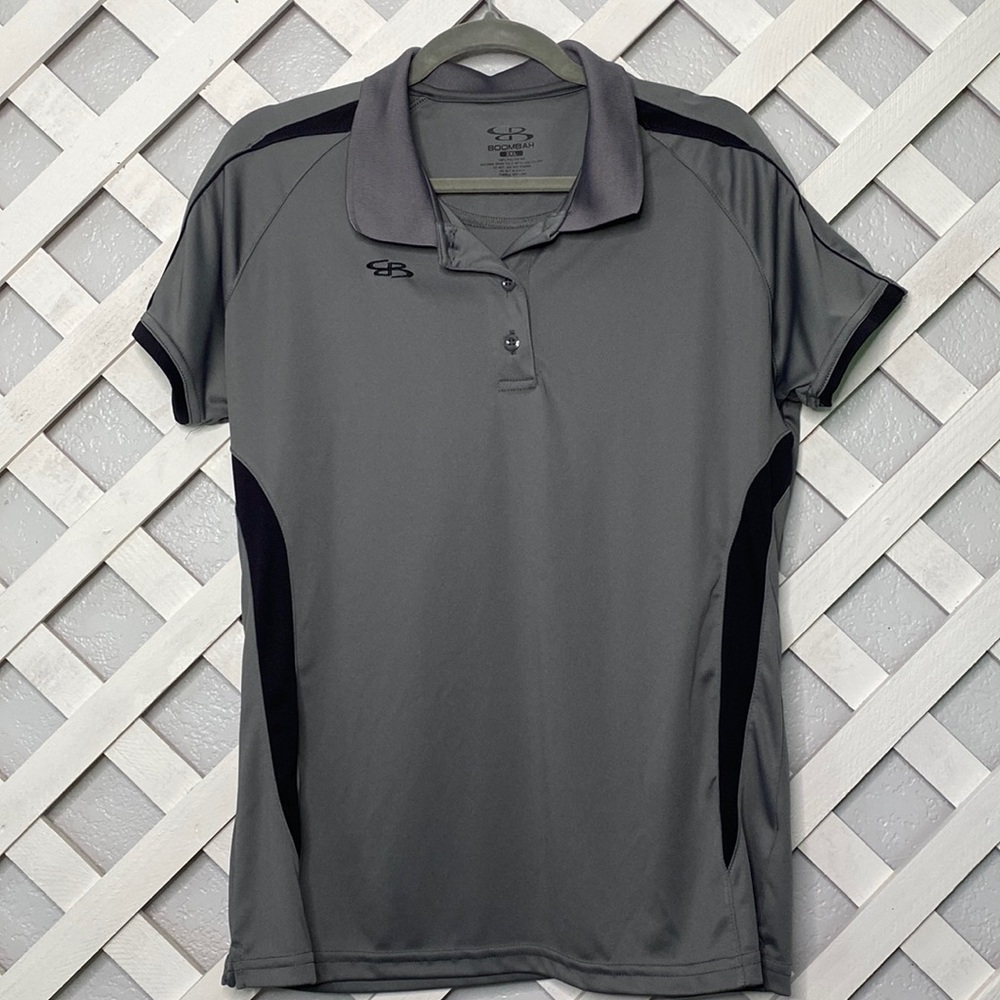 Womens 2XL USSSA Grey/ BlackPolo BOOMBAH SHORT Sleeve Shirt Baseball/Softball.